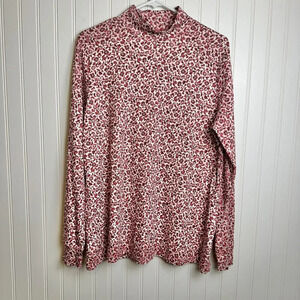 Land's End Red Floral Mock Neck Long Sleeve Top large tall N20